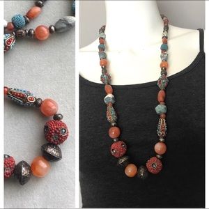 ETHNIC TRIBAL BEAD NECKLACE DISTRESSED BEADS